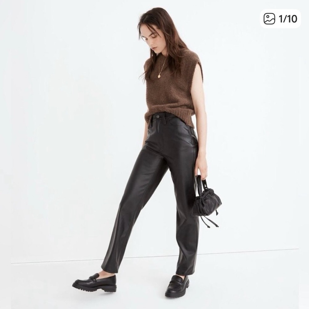 Madewell The Perfect Vintage Straight Jean Faux Leather Edition in Black Size 23